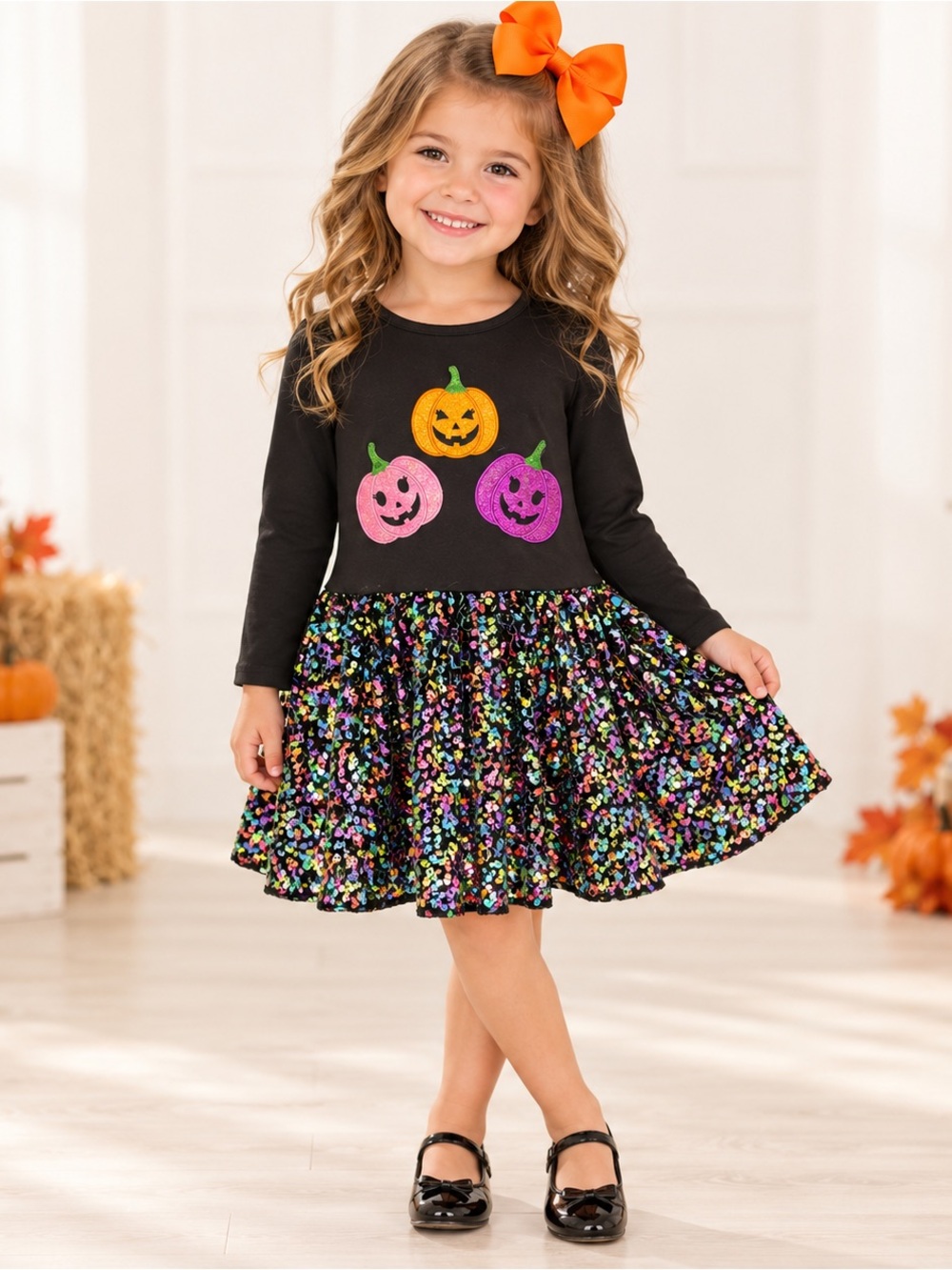 Counting Daisies Girls 4/5 Halloween Sequin Pumpkin Dress